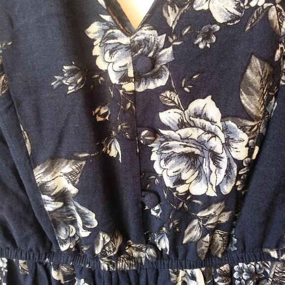 Three Pink Hearts Size M Floral Maxi Dress Blue Cottage Country Prairie Festival - Picture 5 of 12